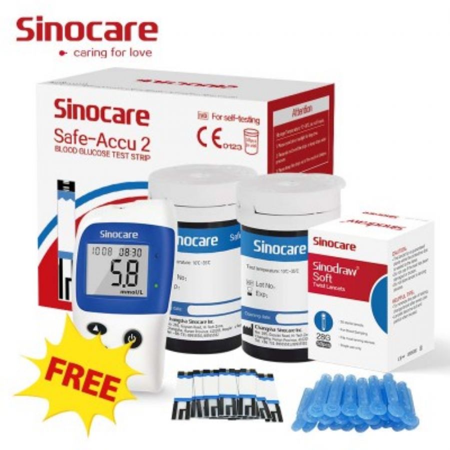 Sinocare Free Blood Sugar Meter Glucose Test Meter 50 Pcs Glucose Strips Glucometer Test Strip