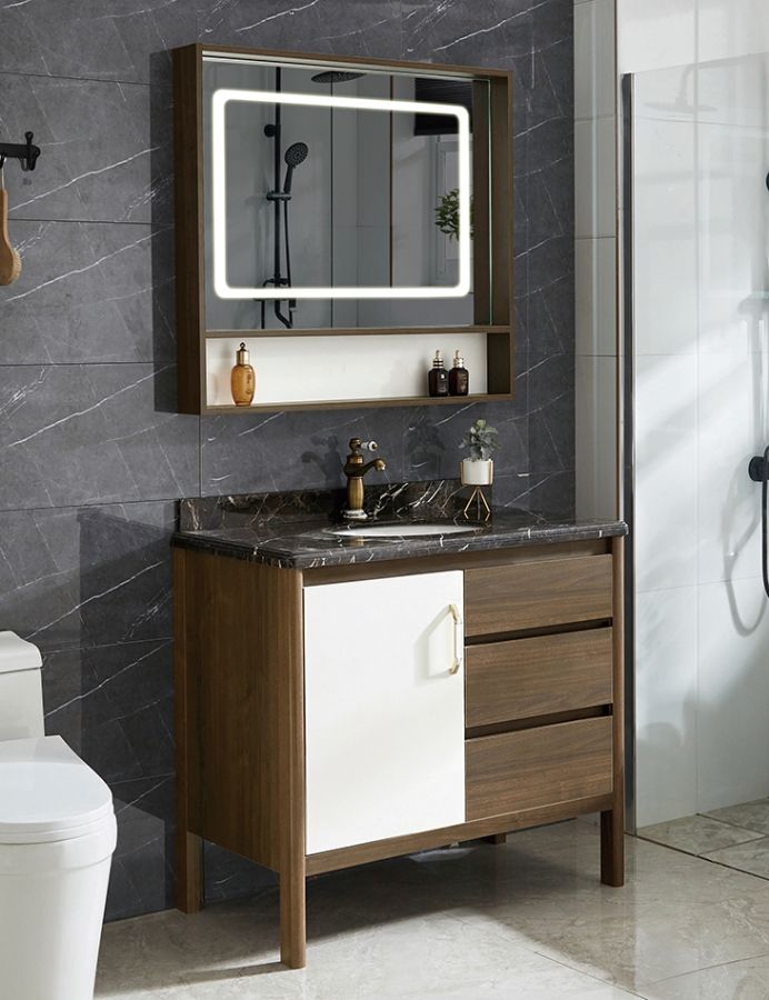 Solid wood modern brown medium bathroom cabinet